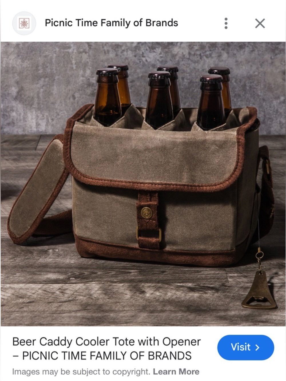 Olive Brown Beer Caddy Cooler Tote with Opener